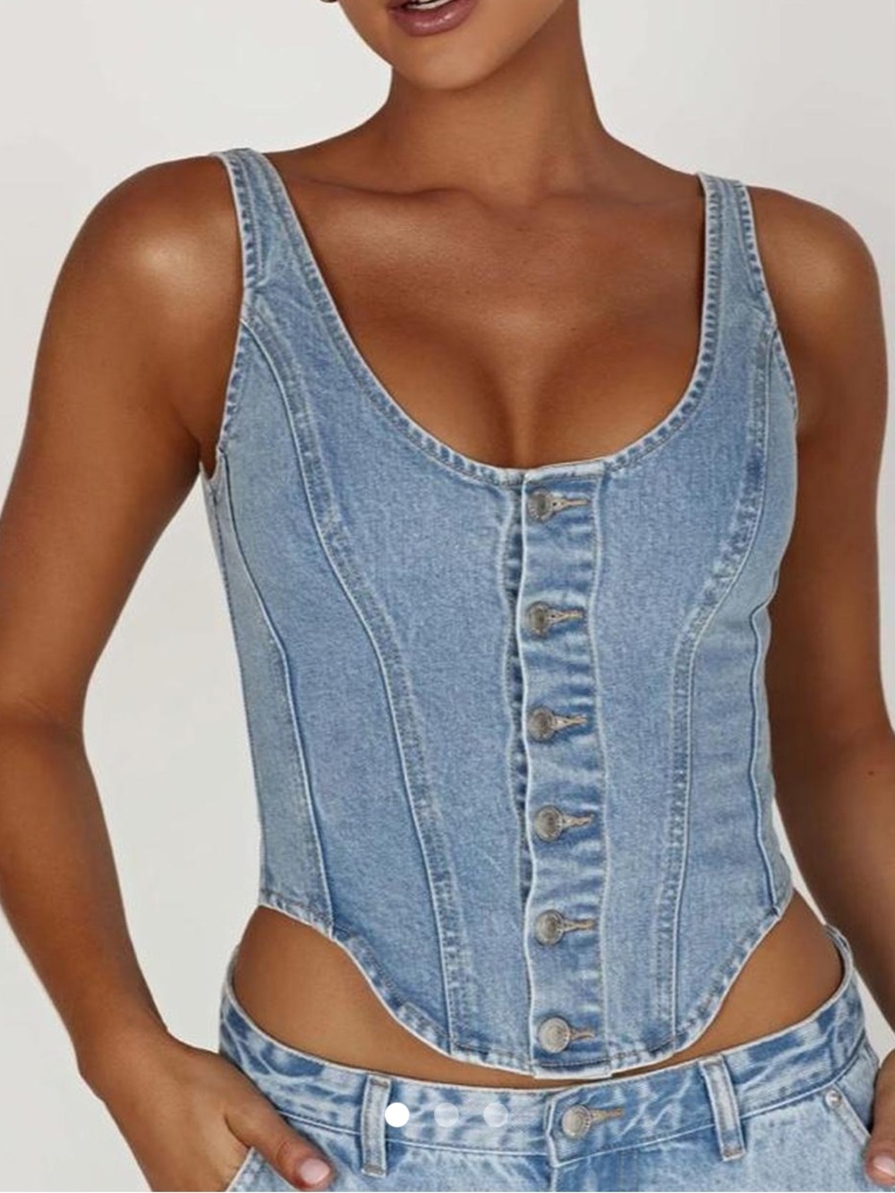 NWT Meshki Light Blue Button-Front
Leilani Corset Denim top